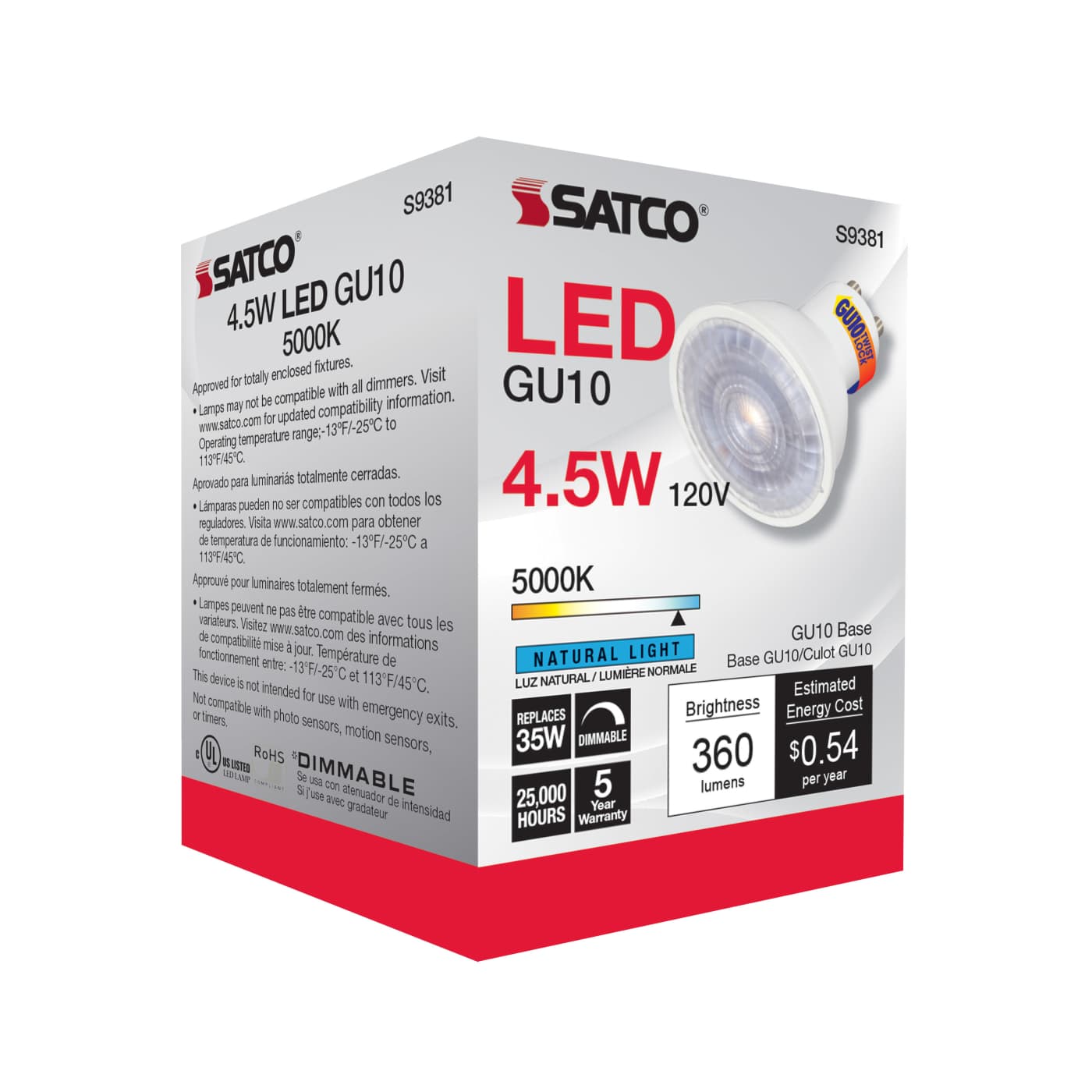 4.5MR16/LED/40'/850/120V/GU10 - S9381