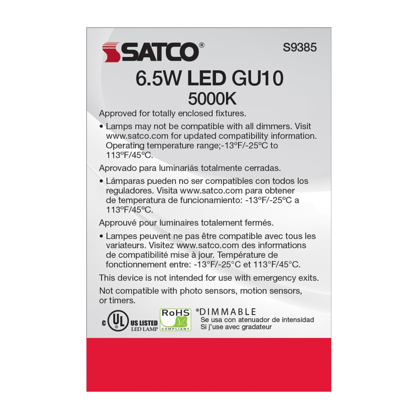 6.5MR16/LED/40'/50K/120V/GU10 - S9385