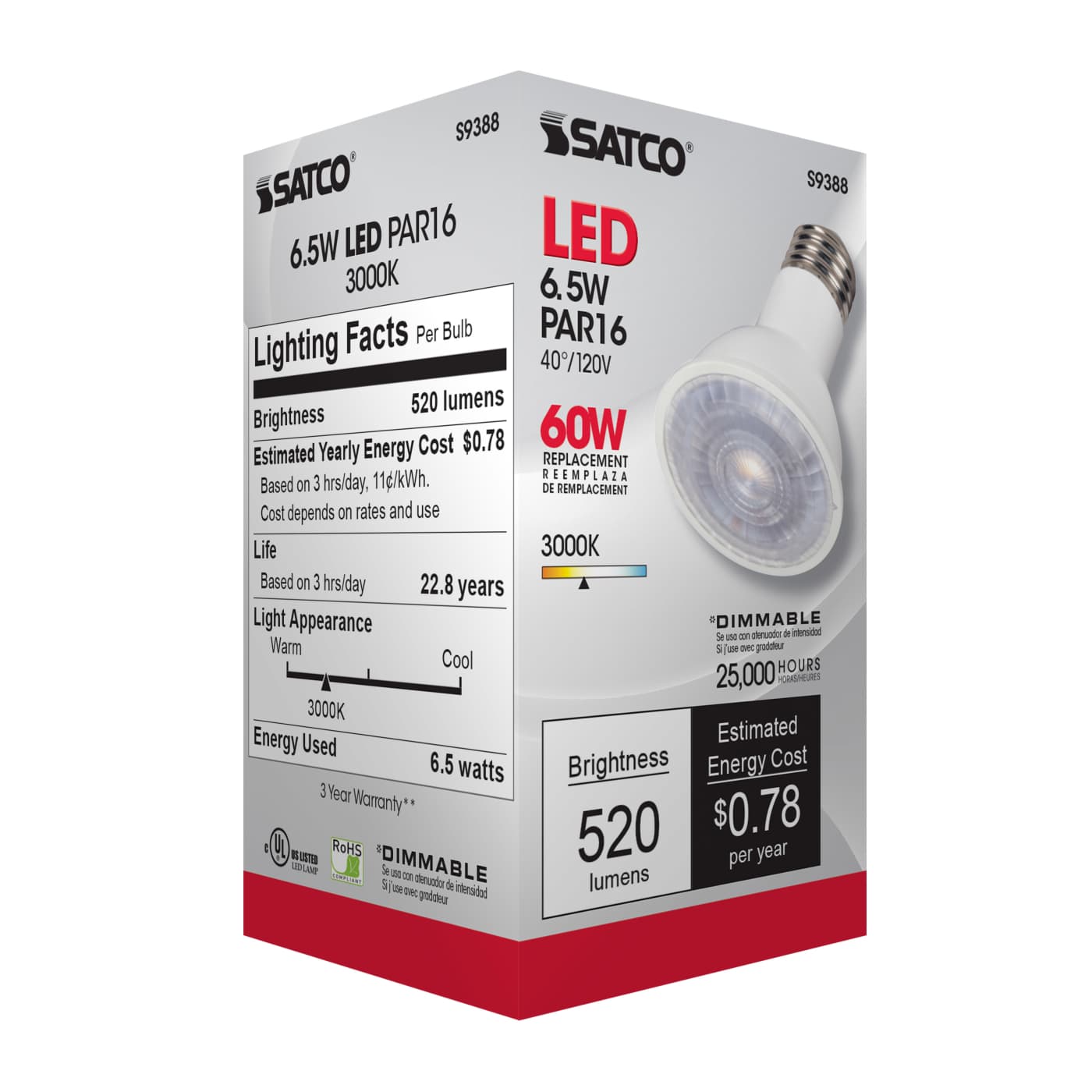 6.5PAR16/LED/40'/3000K/120V - S9388