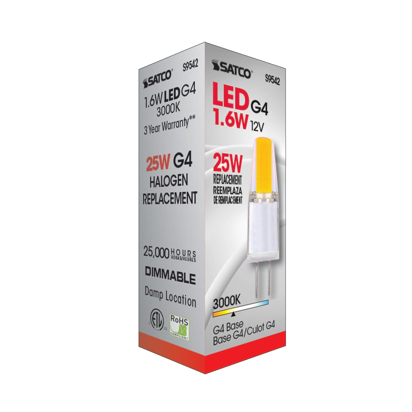 LED 1.6W JC/G4 12V 3000K 200L - S9542