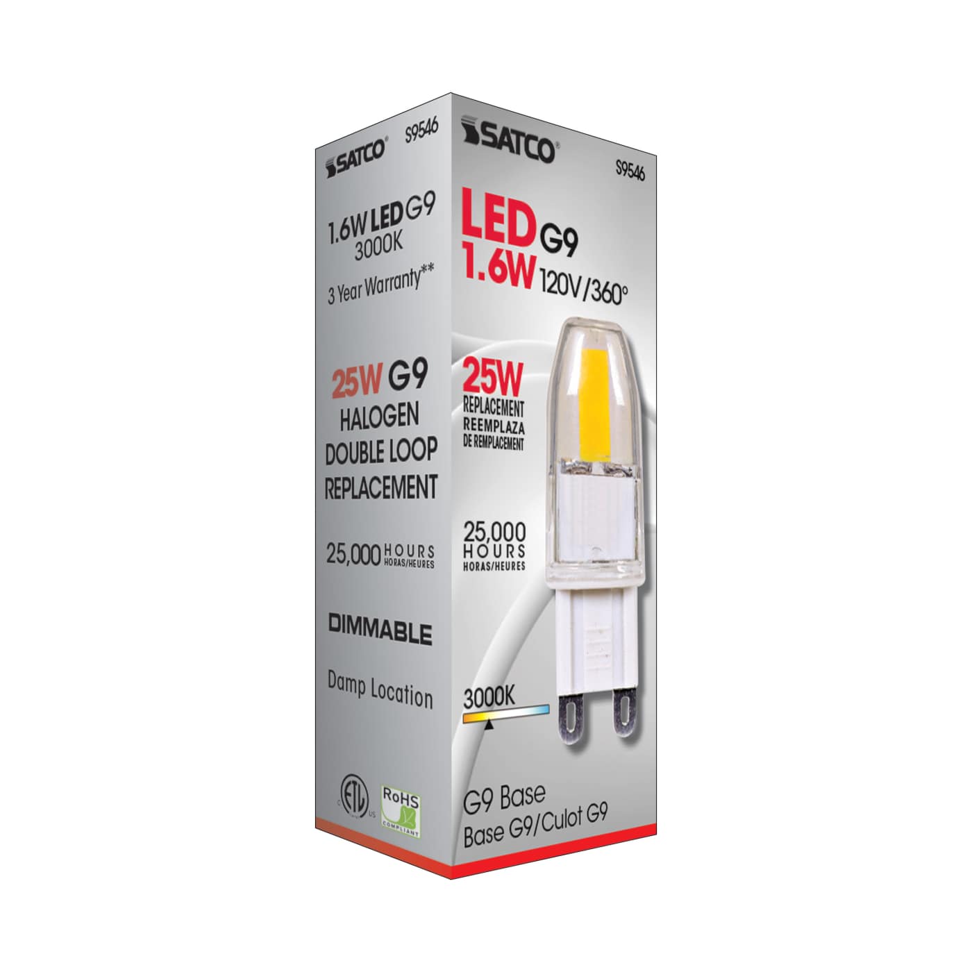 LED 1.6W JCD/G9 120V 3000K - S9546