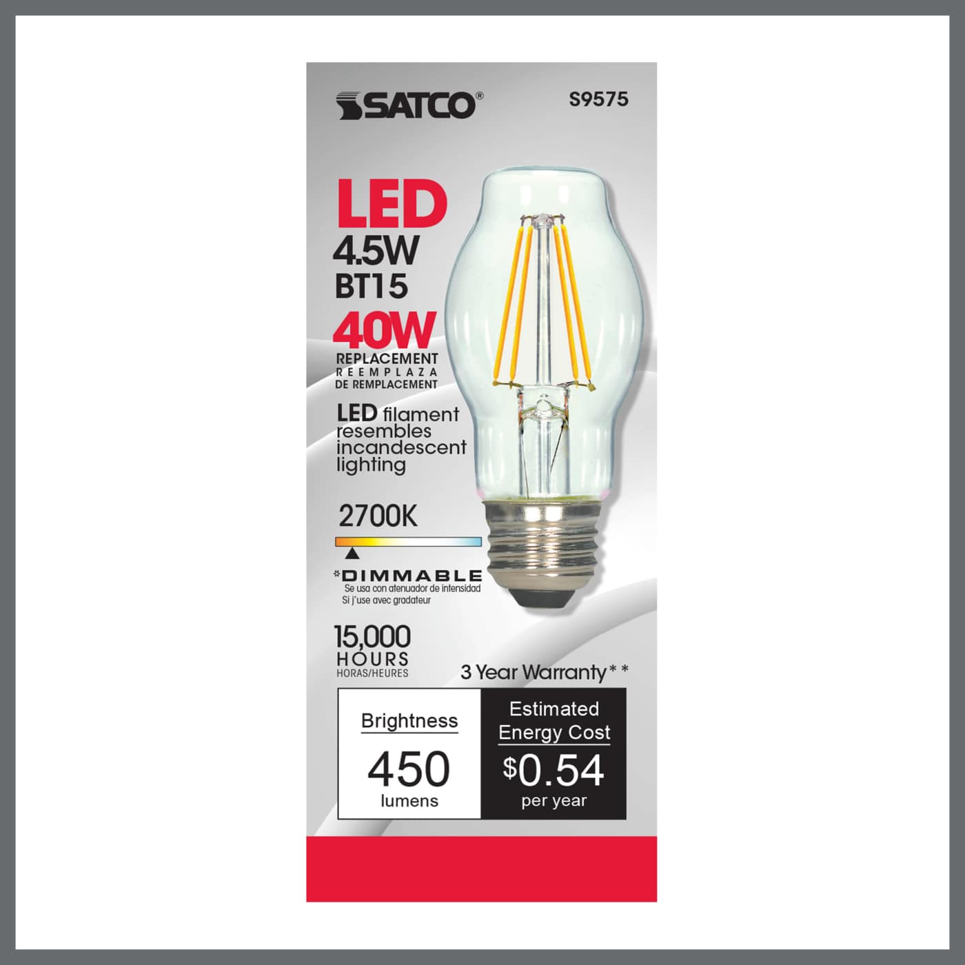 4.5BT15/CL/LED/E26/27K/120V - S9575