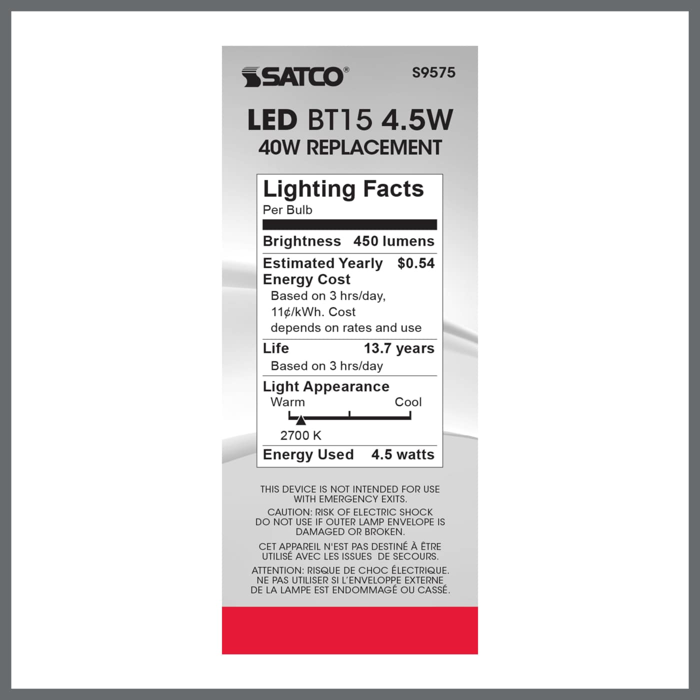 4.5BT15/CL/LED/E26/27K/120V - S9575