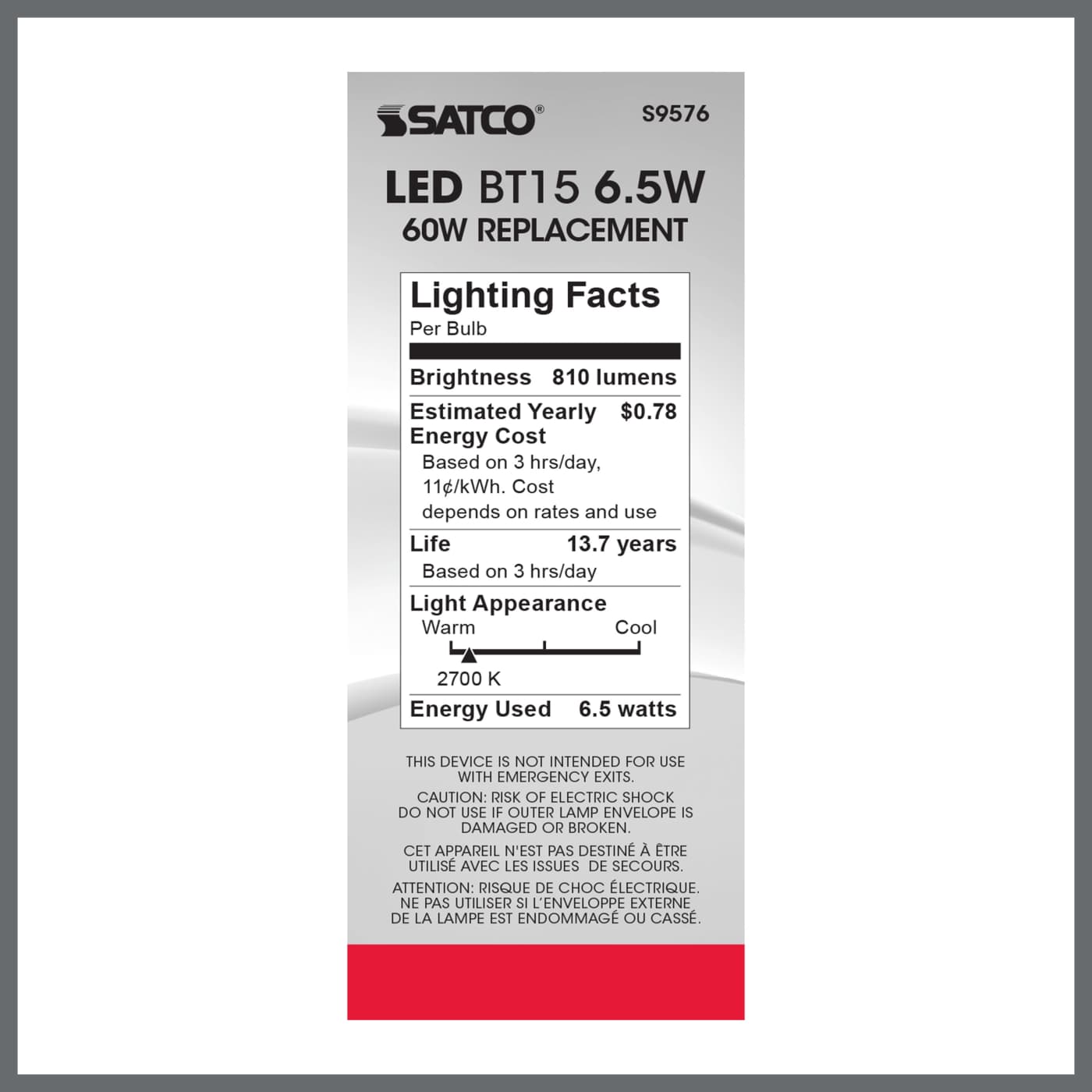 6.5BT15/CL/LED/E26/27K/120V - S9576