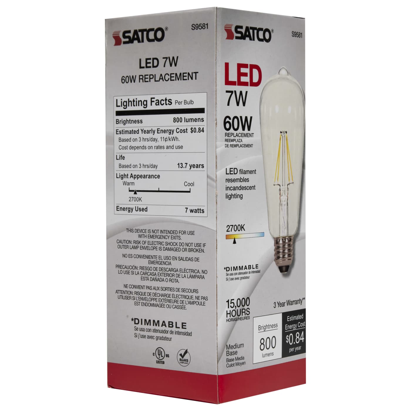 7ST19/CL/LED/E26/27K/120V - S9581