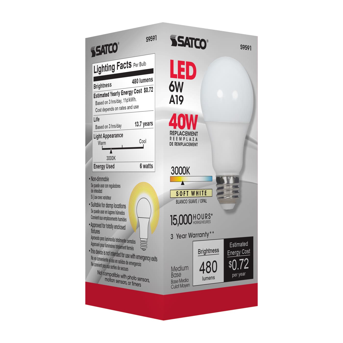 6A19/LED/3000K/ND/120V - S9591