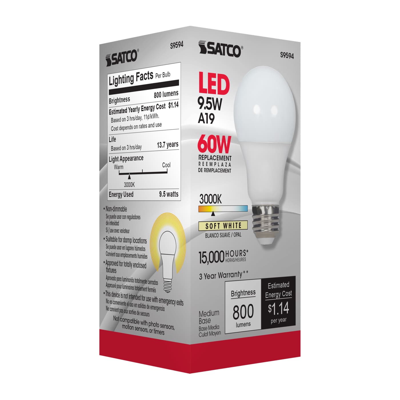 9.5A19/LED/3000K/ND/120V - S9594