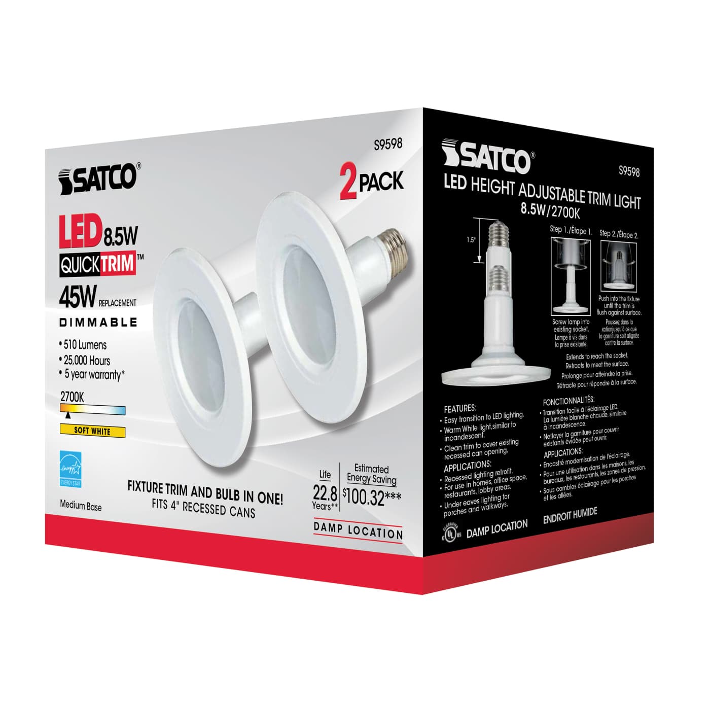 8.5W/LED/4"TRIM/2700K/120V/2PK - S9598