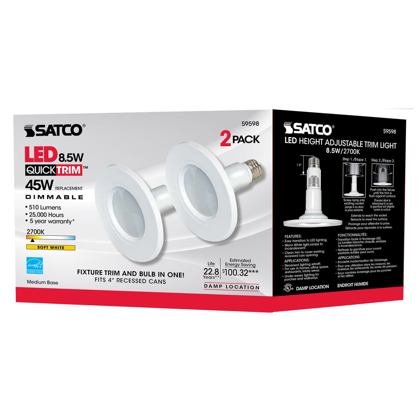 8.5W/LED/4"TRIM/2700K/120V/2PK - S9598