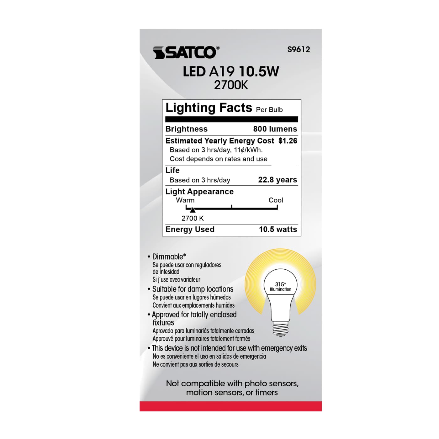 10.5A19/OMNI/LED/27K/90CRI - S9612