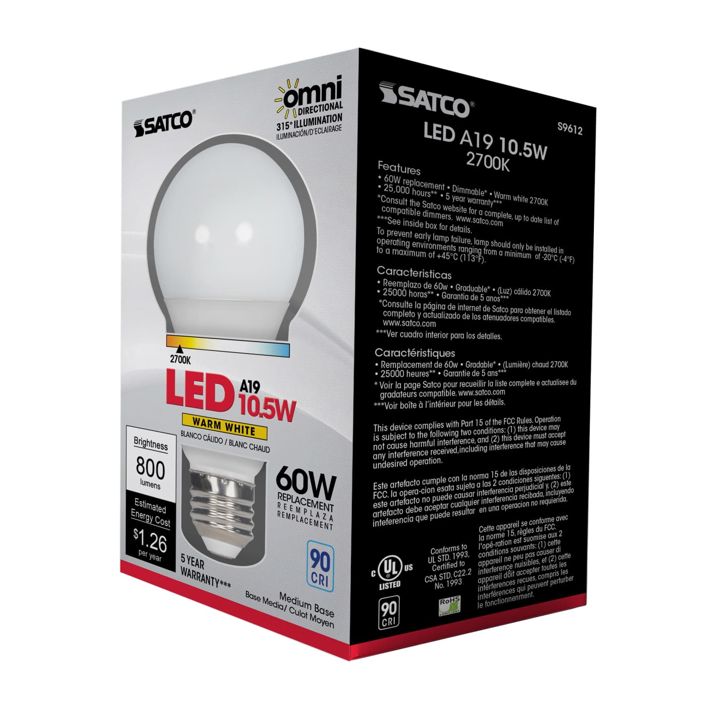 10.5A19/OMNI/LED/27K/90CRI - S9612