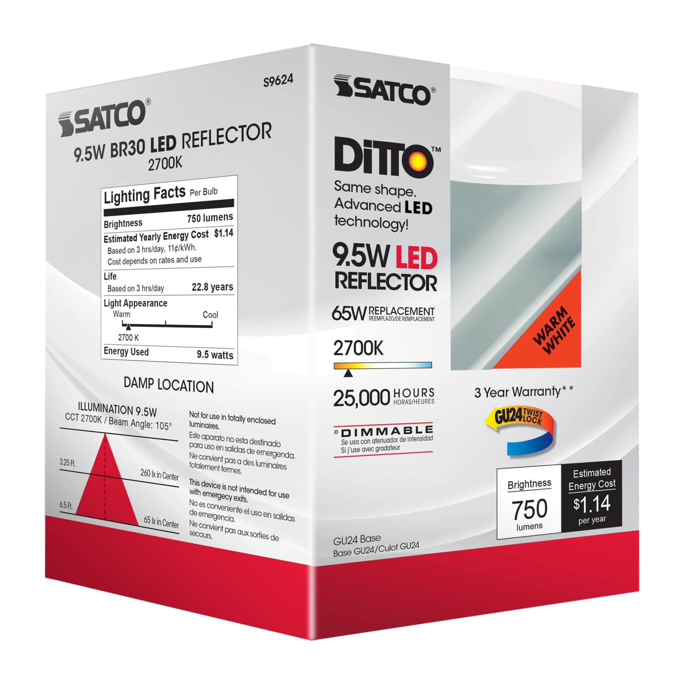 9.5BR30/LED/27K/GU24/750L/120V - S9624