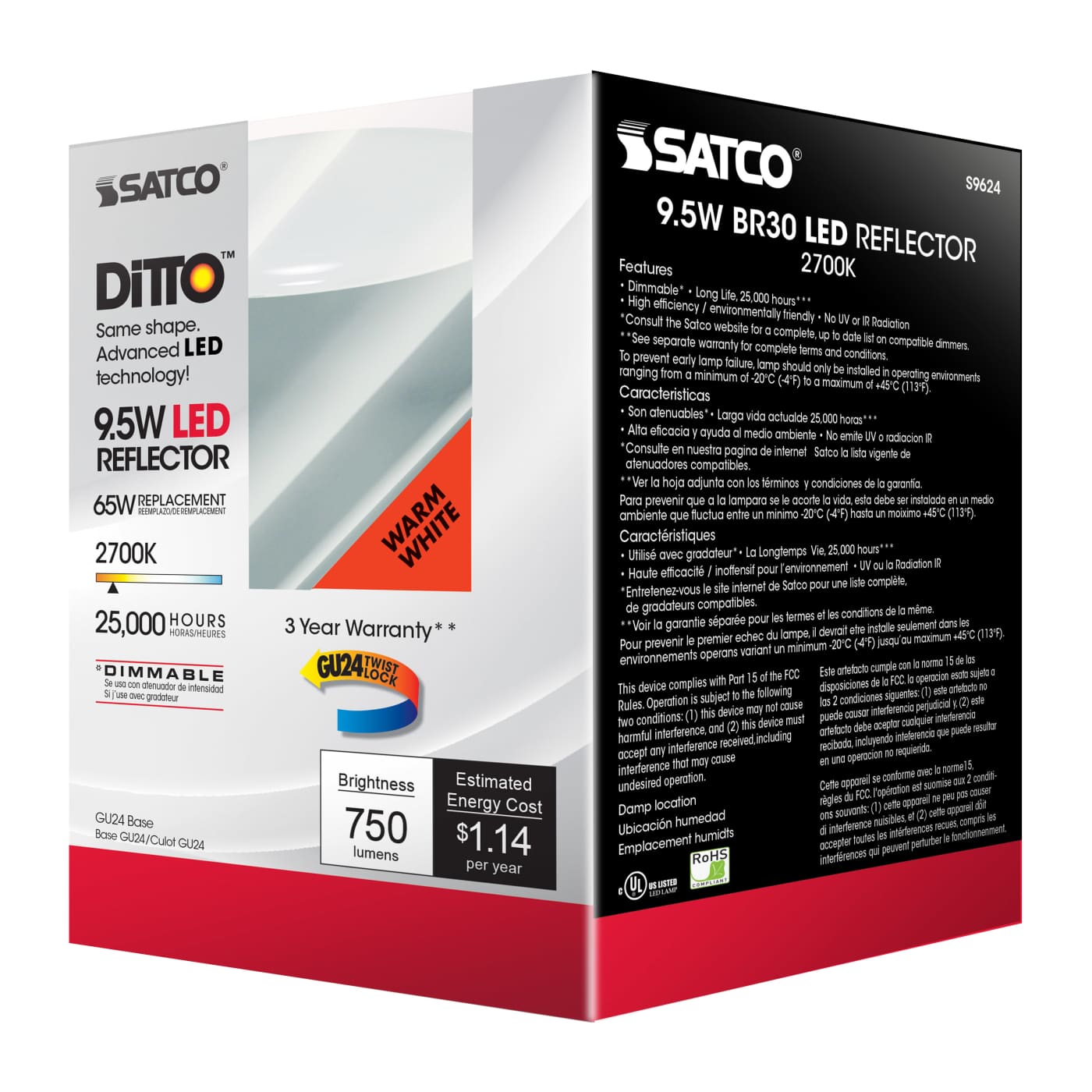 9.5BR30/LED/27K/GU24/750L/120V - S9624