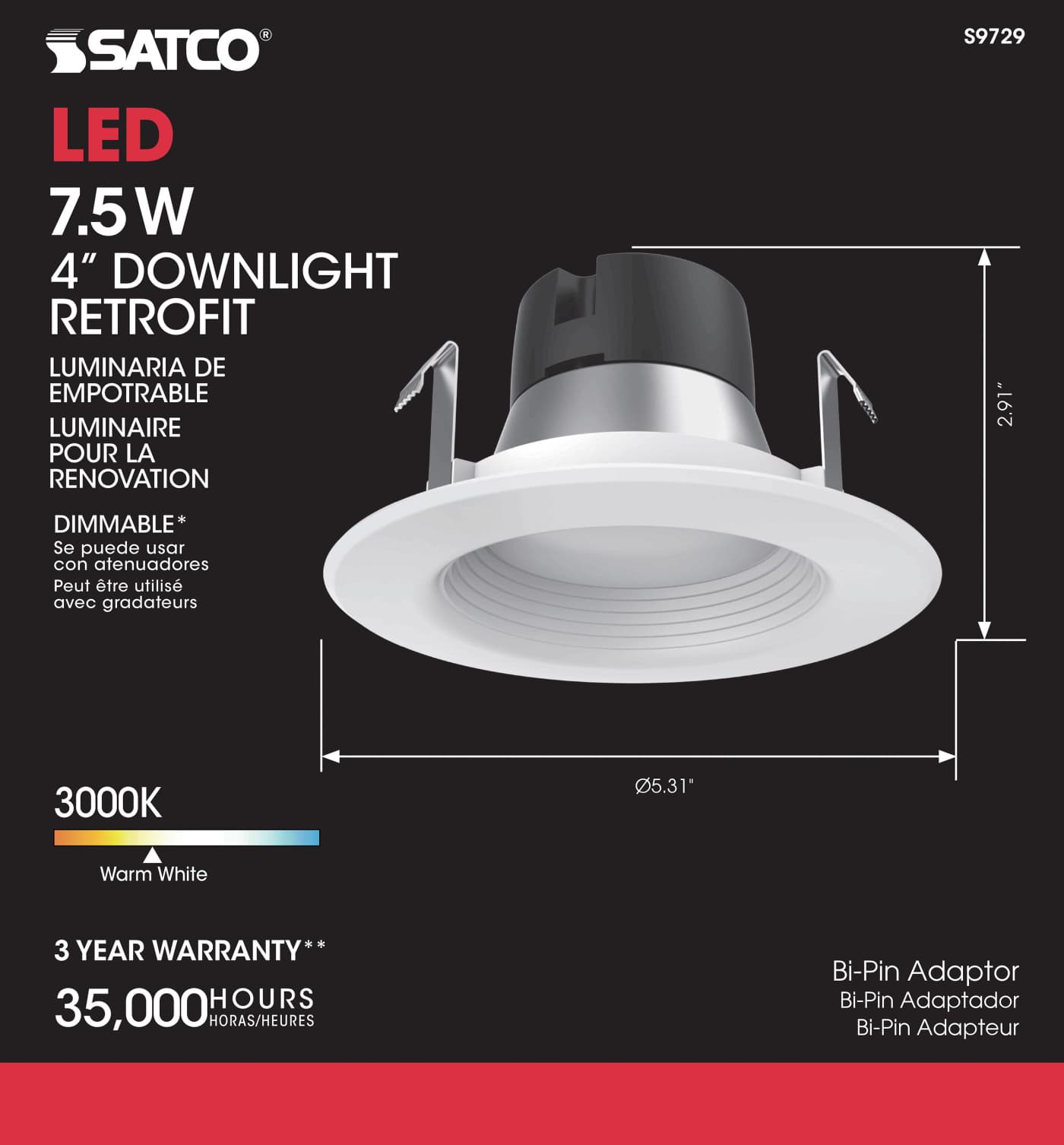 7.5WLED/RDL/4"BFL/12V 90CRI 3K - S9729