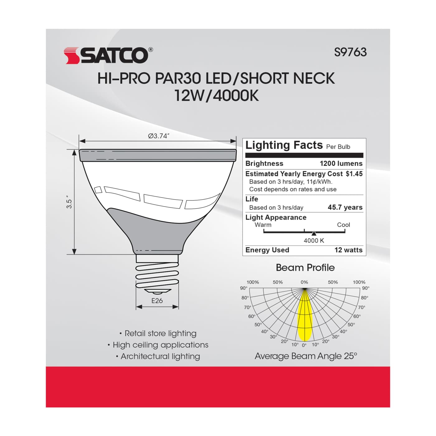 12W/LED/PAR30/SN/4K/100-277V - S9763