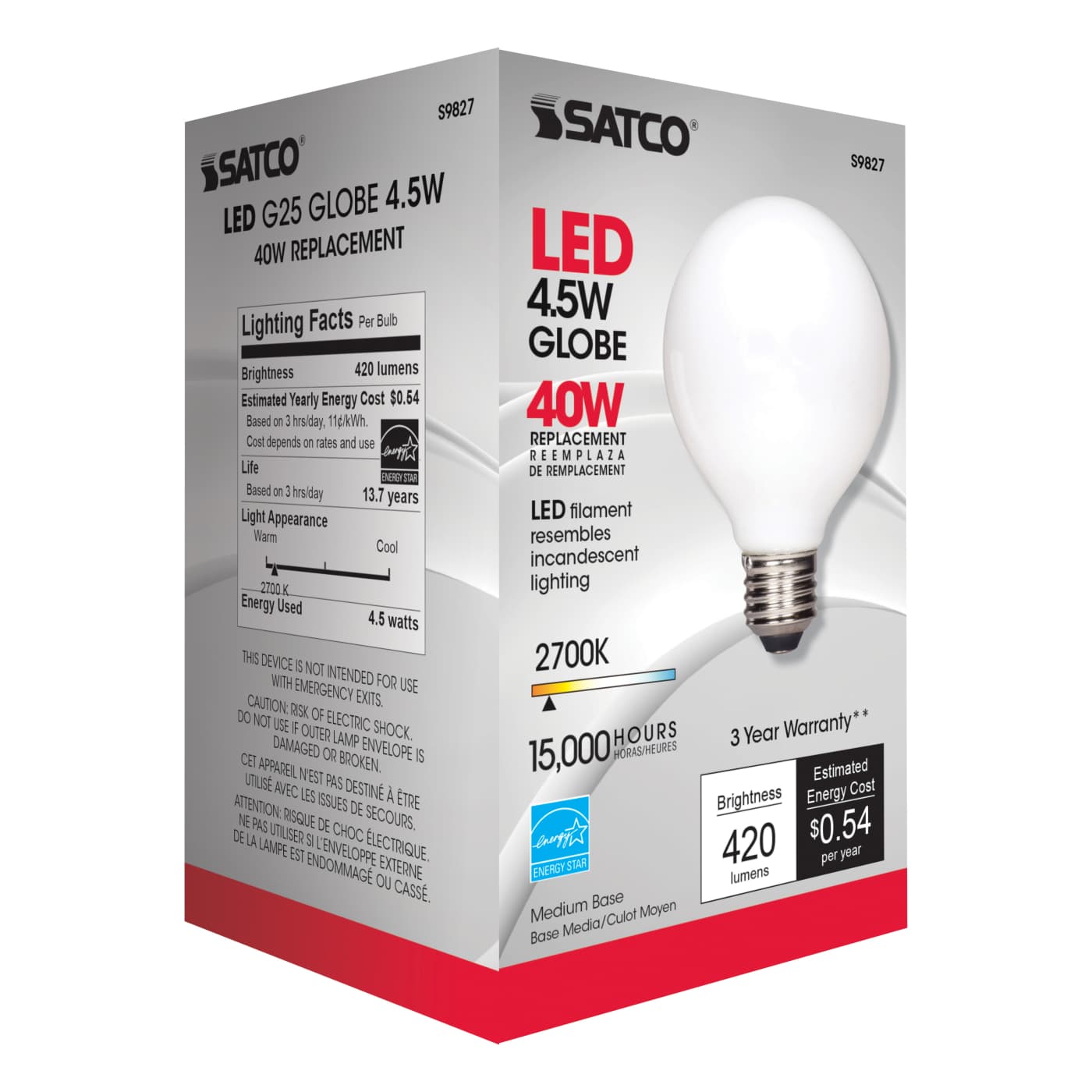 4.5G25/SW/LED/E26/27K/120V - S9827