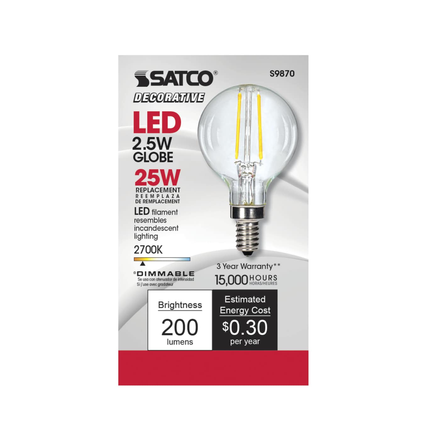 2.5G16.5/LED/CL/27K/120V/E12 - S9870