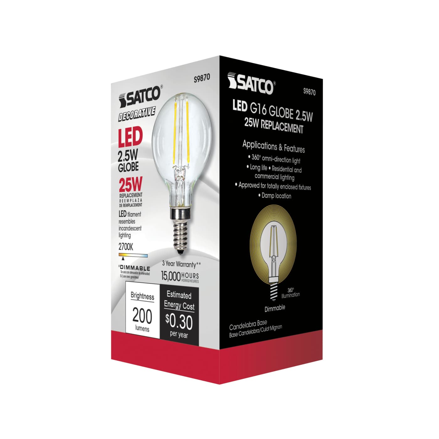 2.5G16.5/LED/CL/27K/120V/E12 - S9870