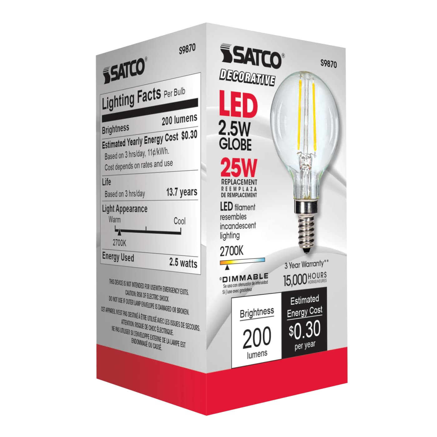 2.5G16.5/LED/CL/27K/120V/E12 - S9870