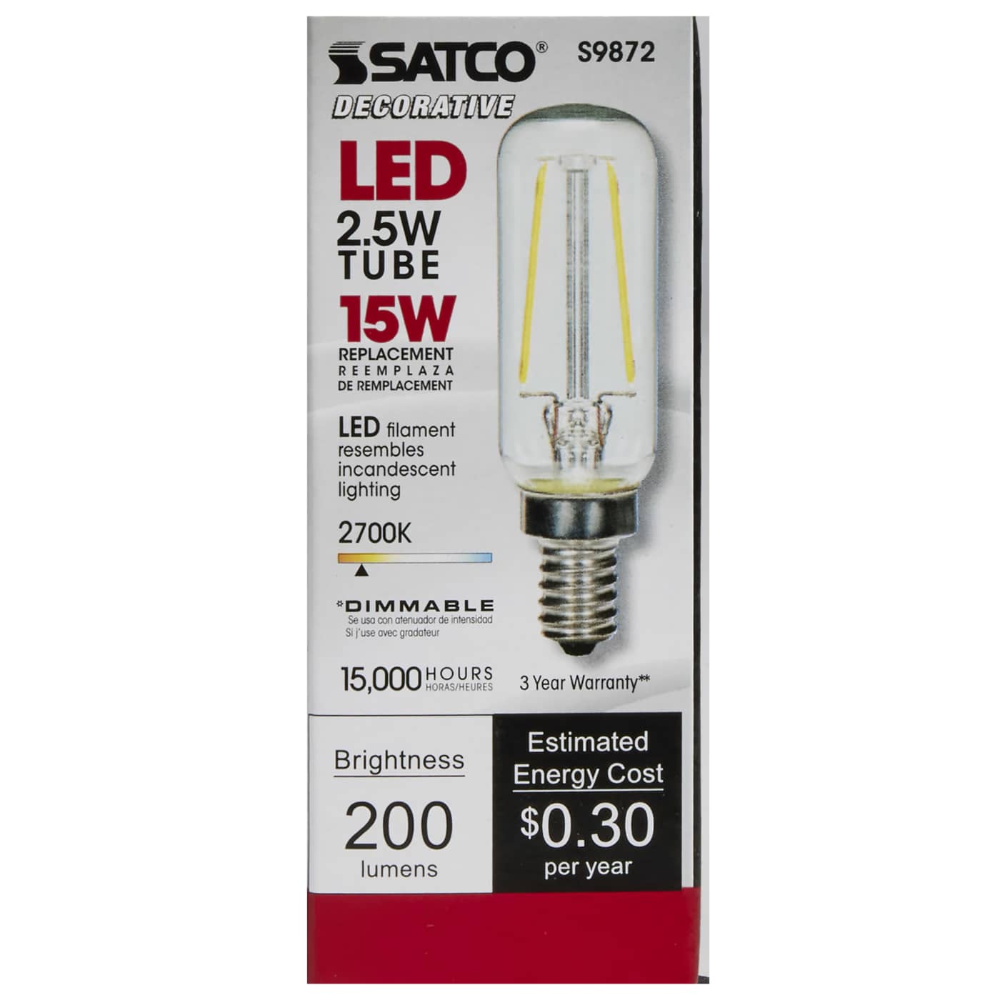 2.5T6/LED/CL/27K/E12/120V - S9872