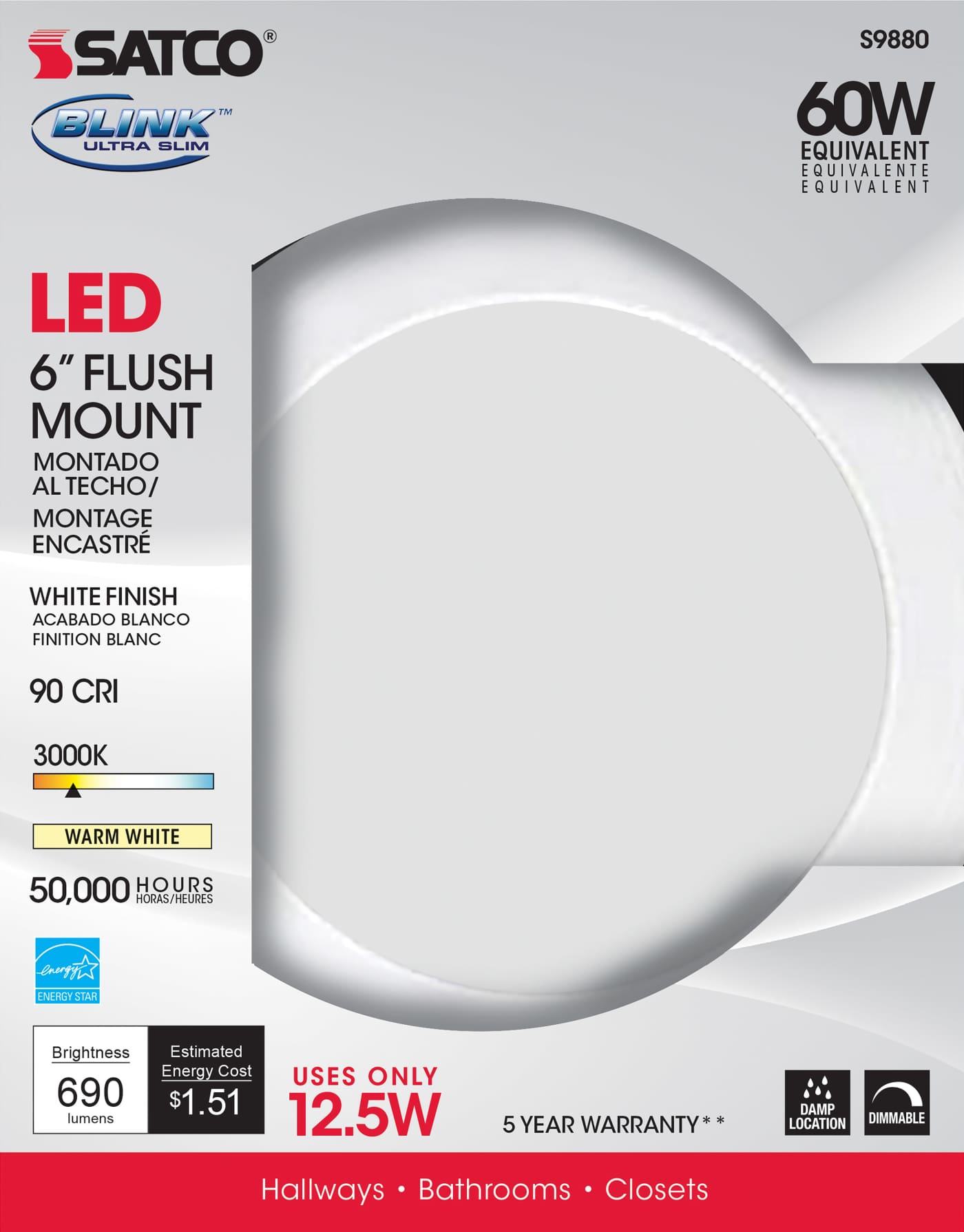 12.5W/LED/6"FLUSH/3K/ECO - S9880