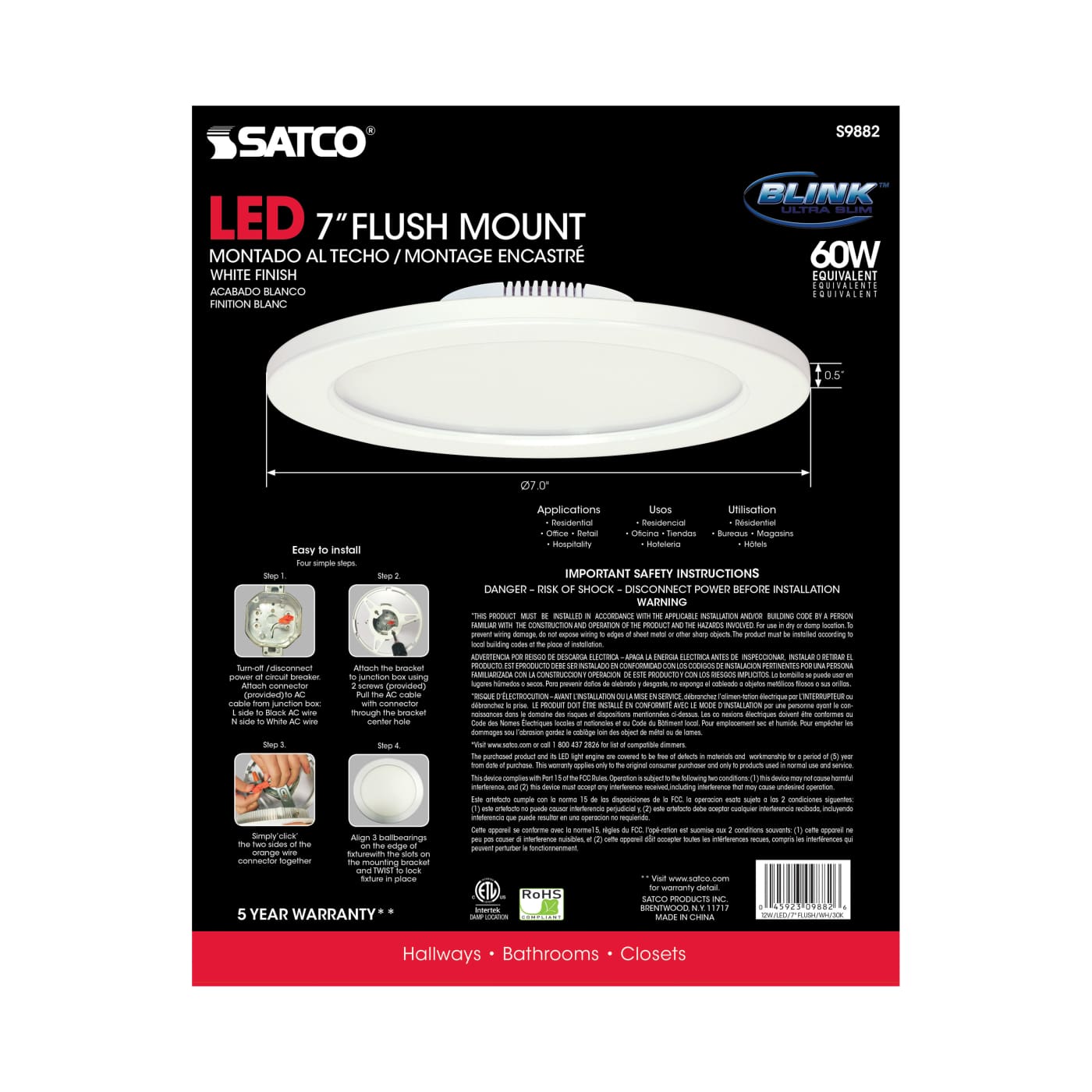 12W/LED/7"FLUSH/3K/WH/SL - S9882