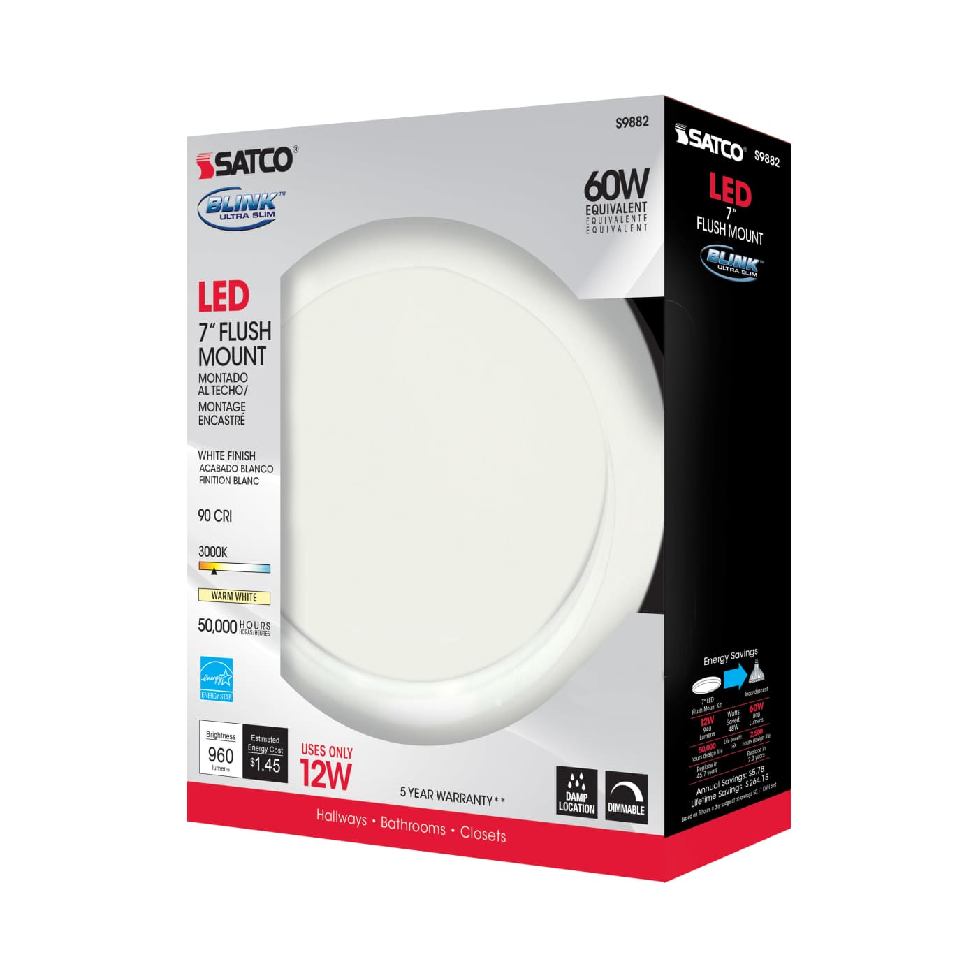 12W/LED/7"FLUSH/3K/WH/SL - S9882