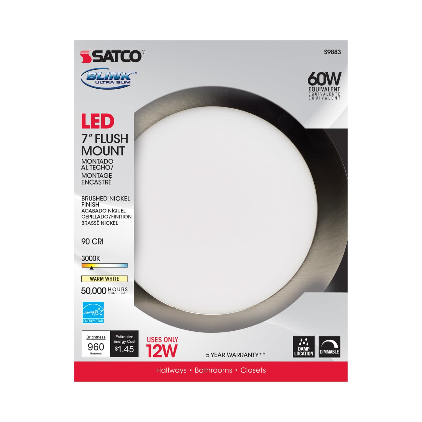 12W/LED/7"FLUSH/3K/BN/SL - S9883