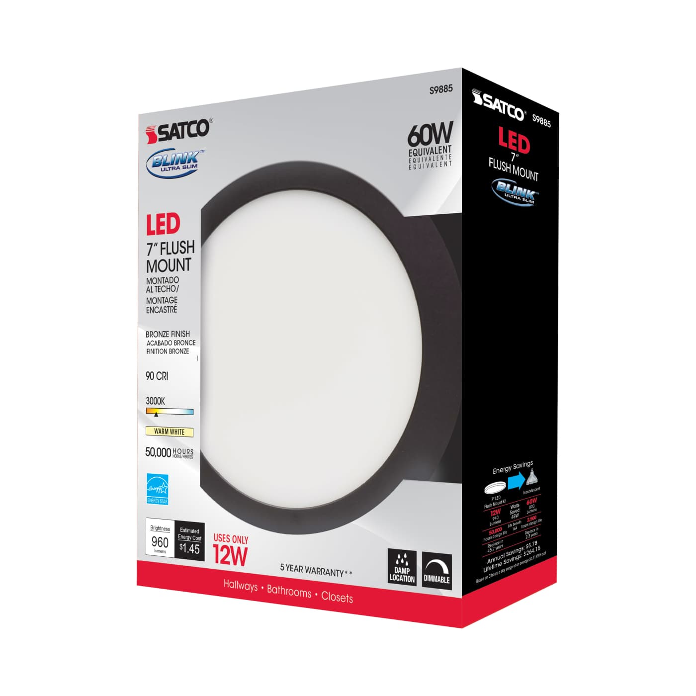 12W/LED/7"FLUSH/3K/BRZ/SL - S9885