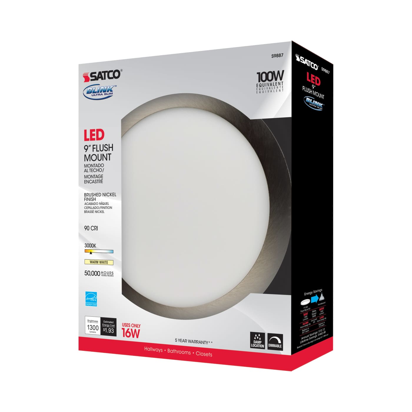 16W/LED/9"FLUSH/3K/BN/SL - S9887