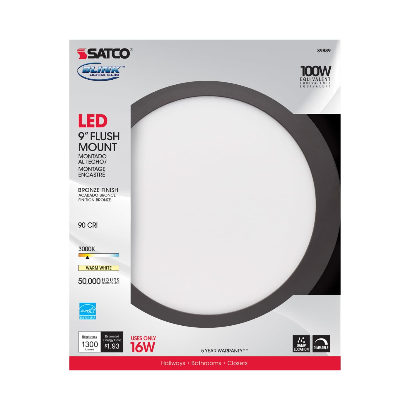 16W/LED/9"FLUSH/3K/BRZ/SL - S9889