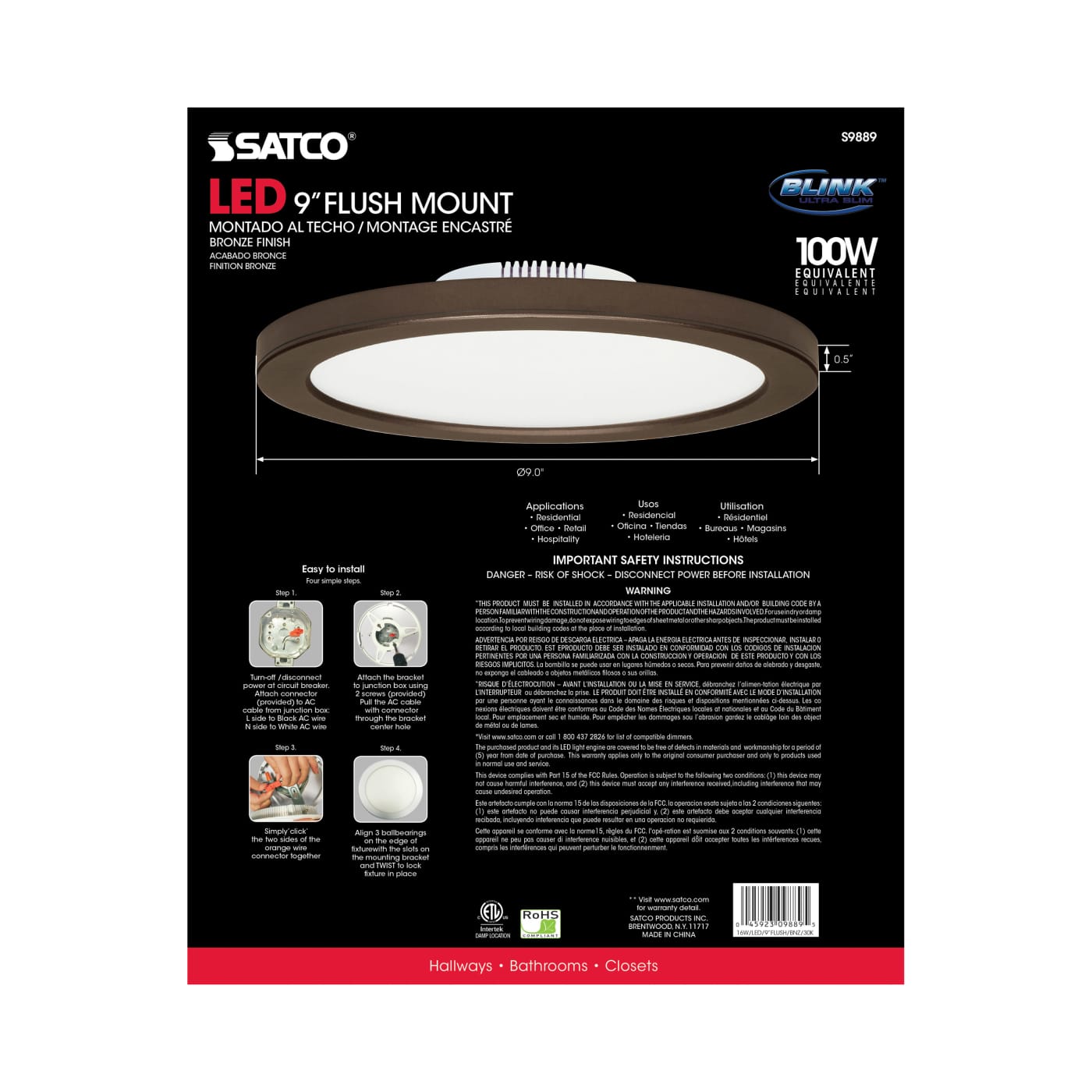 16W/LED/9"FLUSH/3K/BRZ/SL - S9889