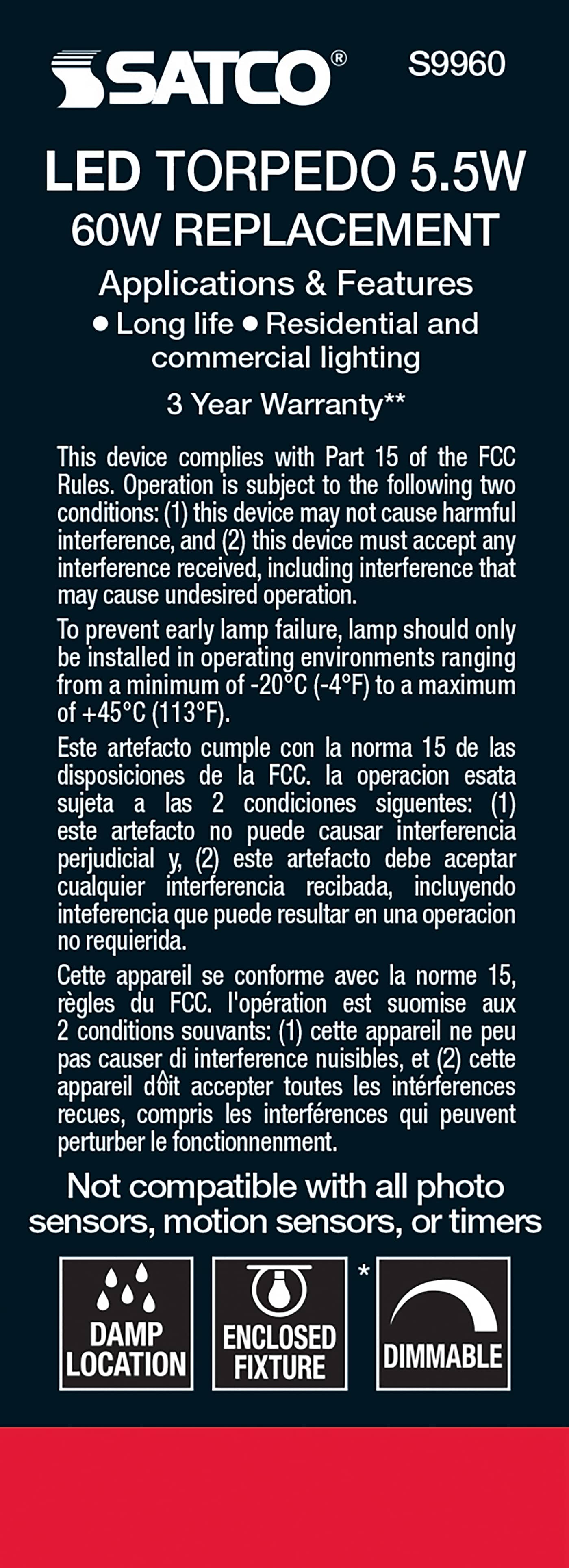 5.5W CTC/LED/27K/CL/120V - S9960