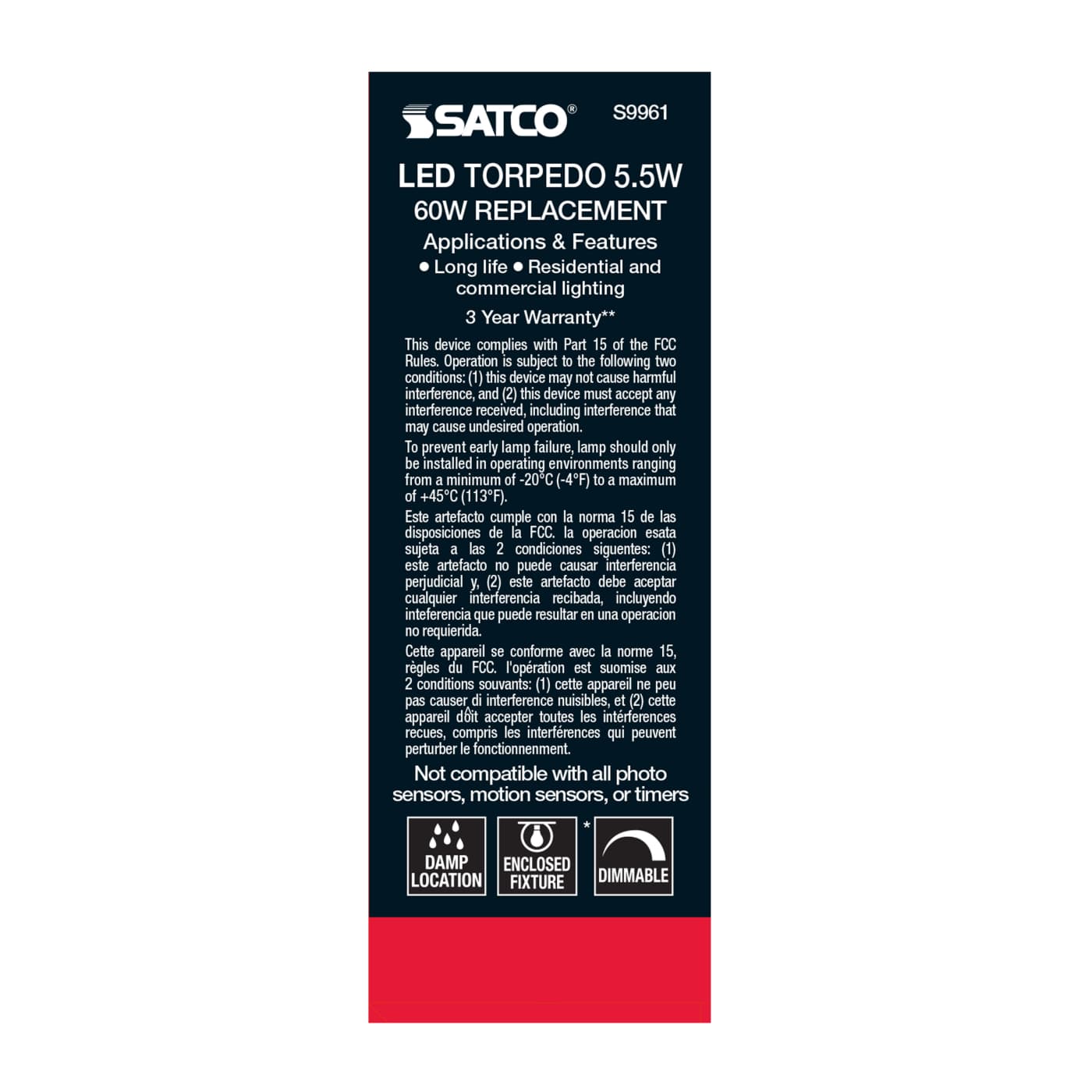 5.5W CTC/LED/30K/CL/120V - S9961