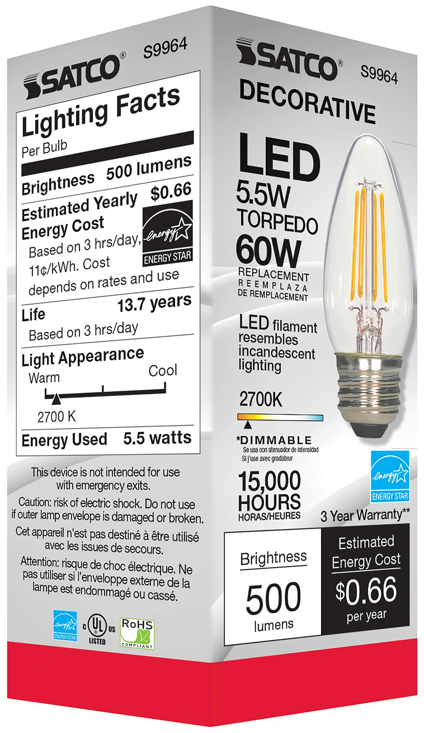 5.5W ETC/LED/27K/CL/120V - S9964