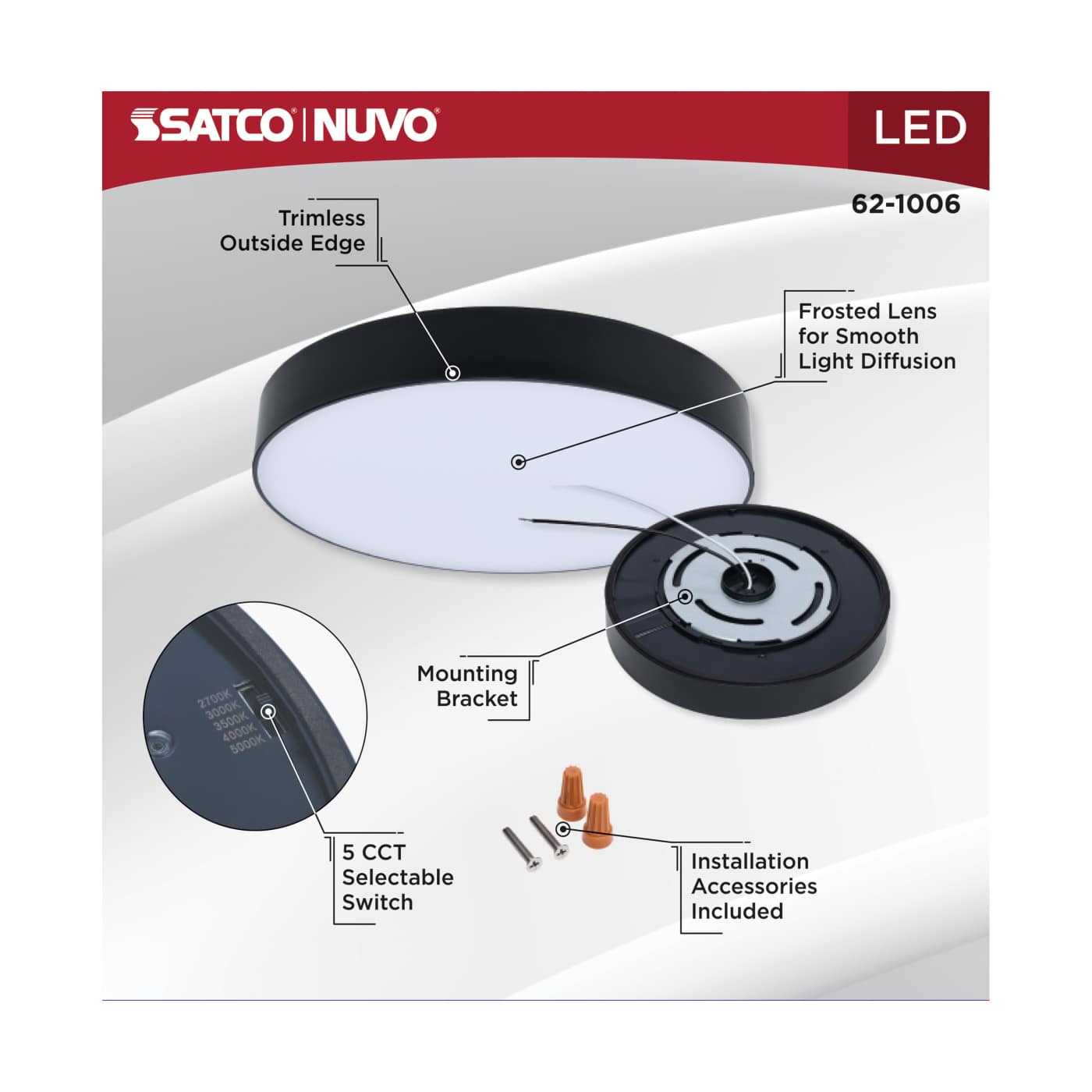 11W 7" 5CCT 120V BLK FIXTURE - 62-1006