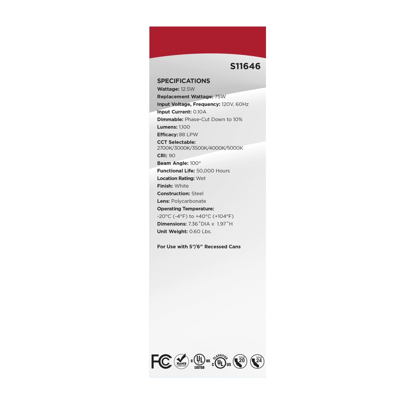12.5WLED/DLR/5-6/CCT-SEL/RD/WH - S11646
