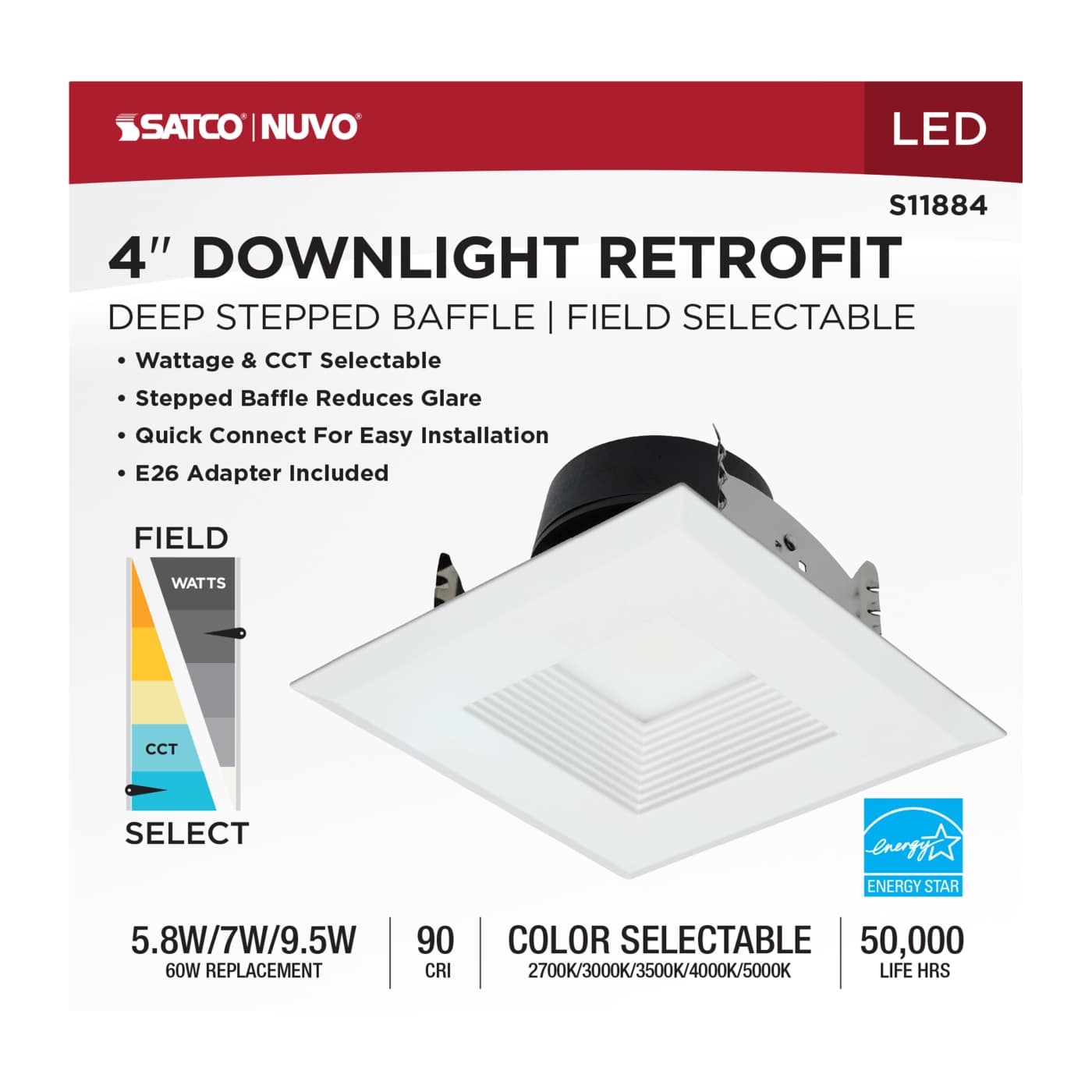 9.5WLED/DLR/4/WS/5CCT/SQ/DB - S11884