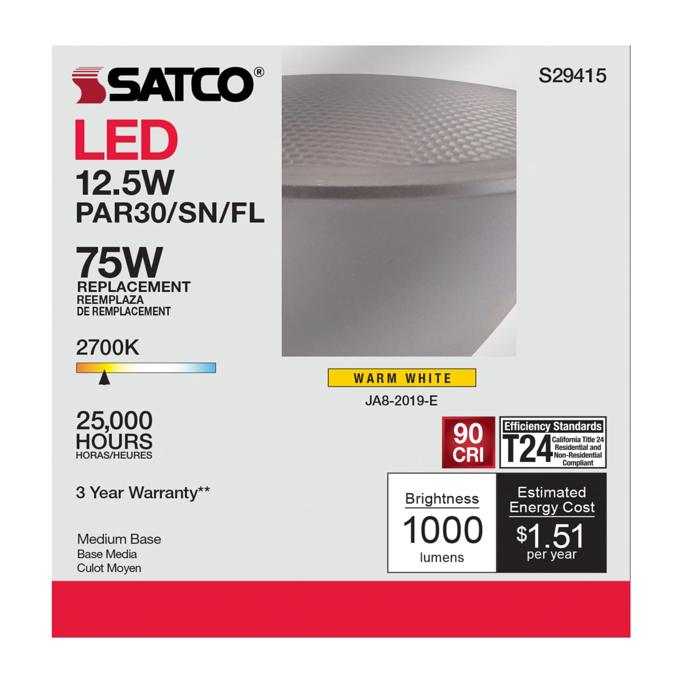12.5PAR30/SN/LED/40'/927/120V - S29415