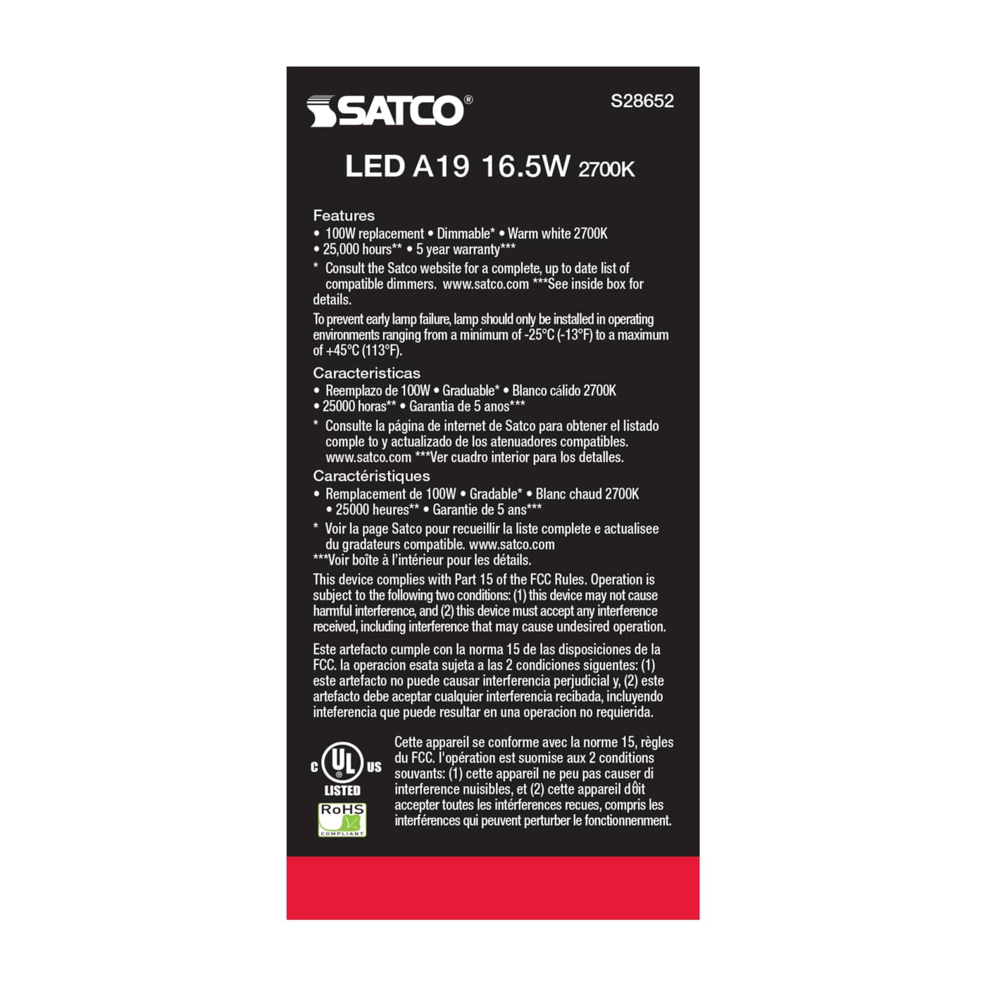 16.5A19LED/927/120V - S28652