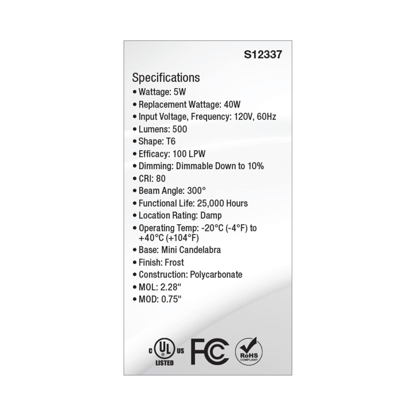 5W/LED/E11/FR/850/120V - S12337