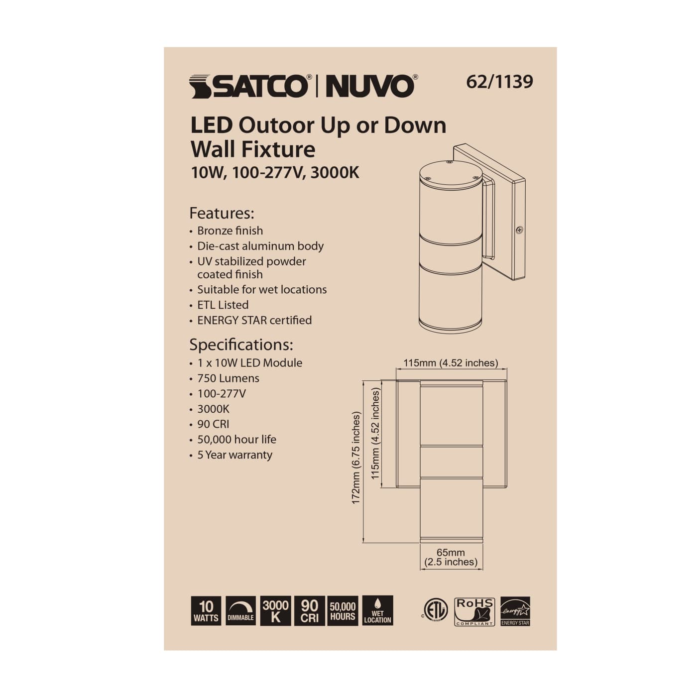 1 LT LED SM UP OR DOWN SCONCE - 62-1139