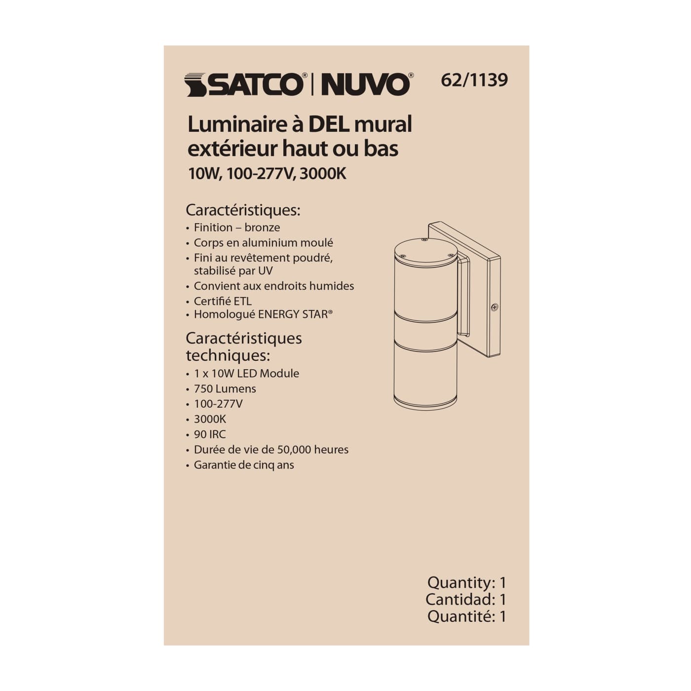 1 LT LED SM UP OR DOWN SCONCE - 62-1139