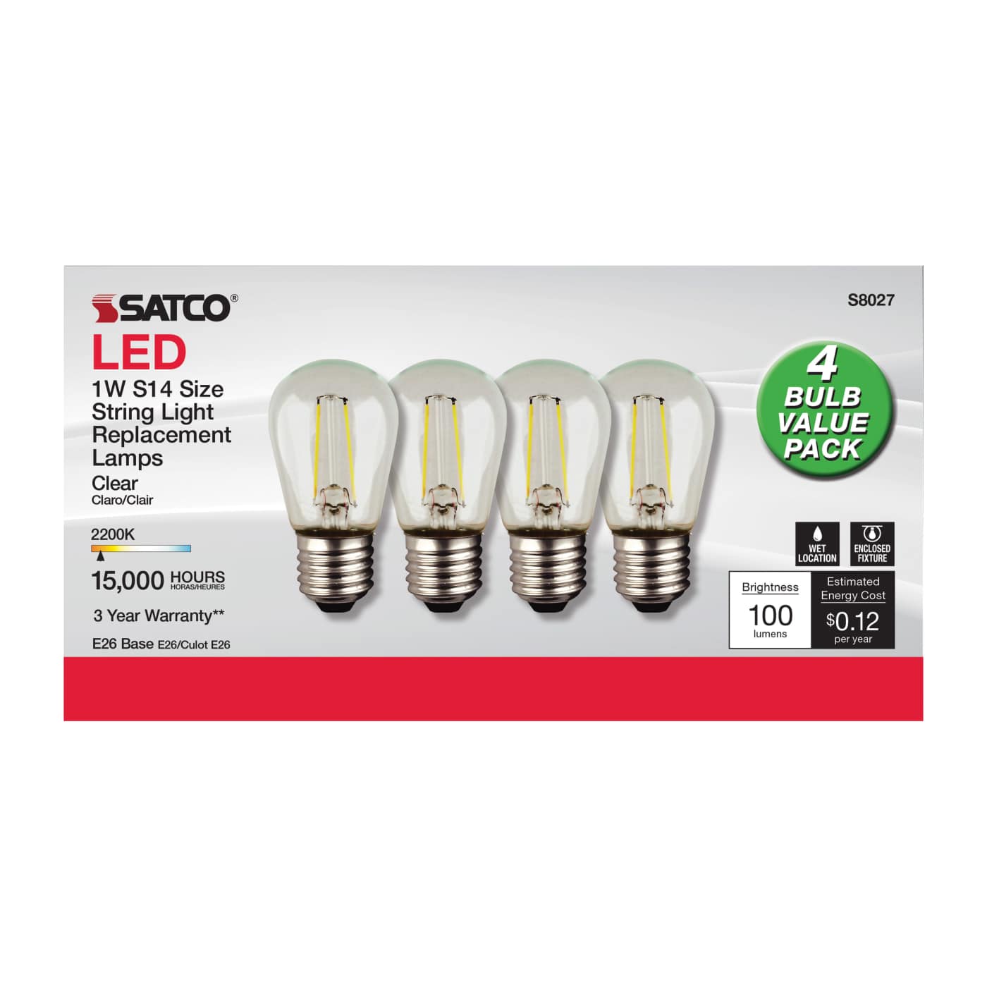 1W/LED/S14/CL/822/120V/ND/4PK - S8027