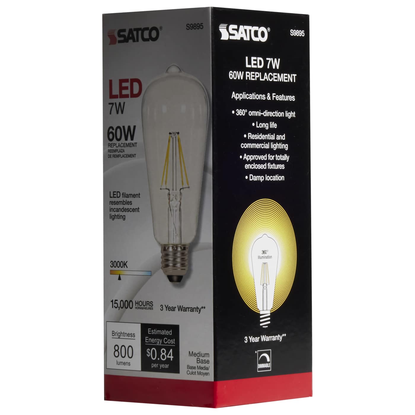 S9895 7ST19/CL/LED/E26/30K/120V