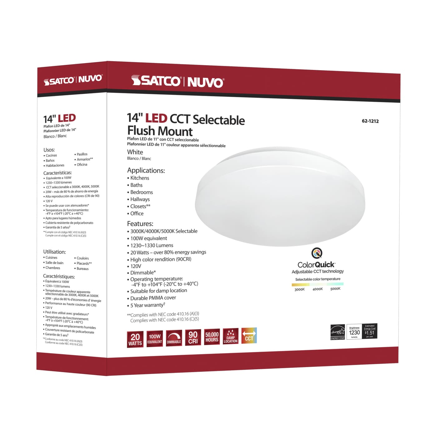 14" ACRYLIC LED FLUSH FIXTURE - 62-1212