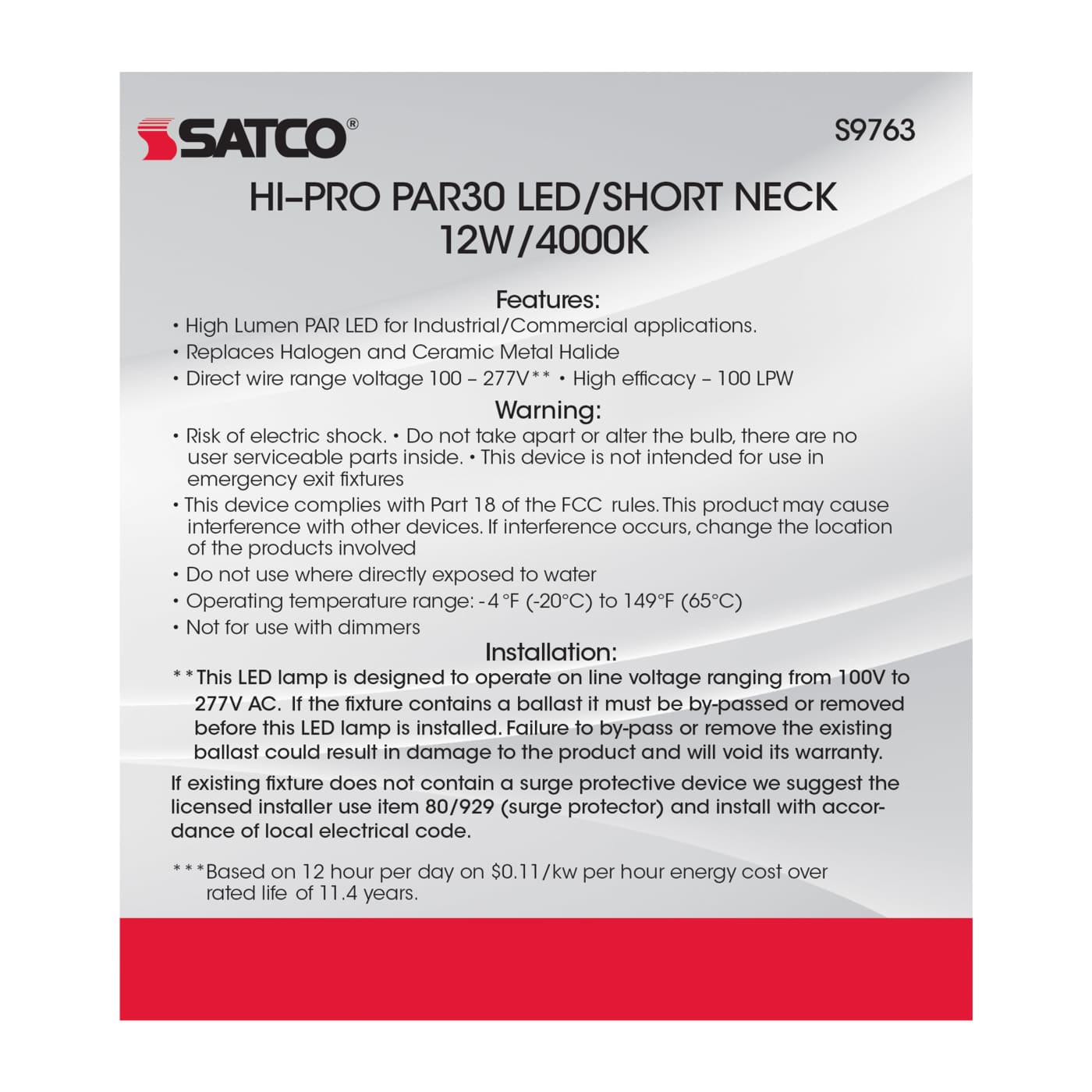 12W/LED/PAR30/SN/4K/100-277V - S9763