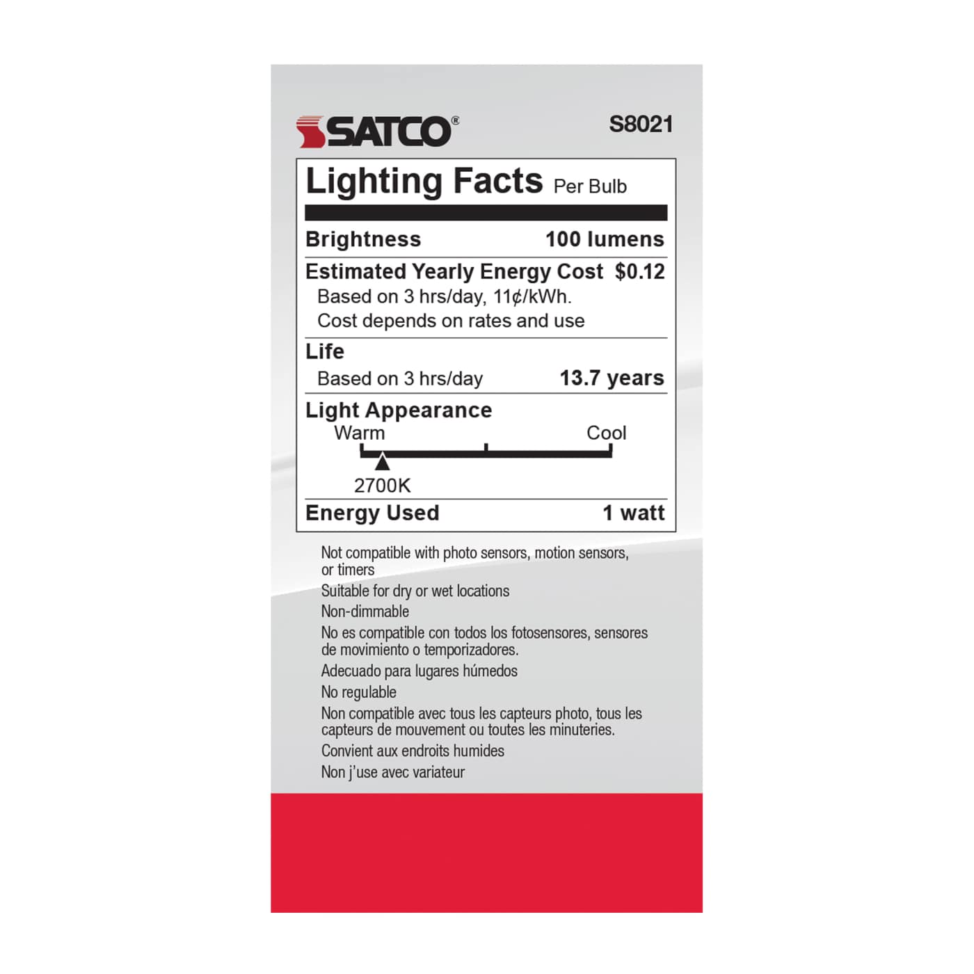 1W/LED/S14/CL/27K/120V/ND/4PK - S8021