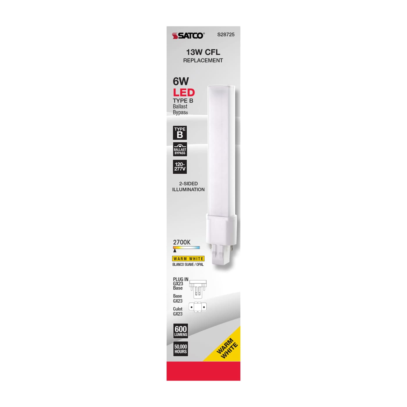 6W/LED/CFL/827/GX23/BP/G2 - S28725