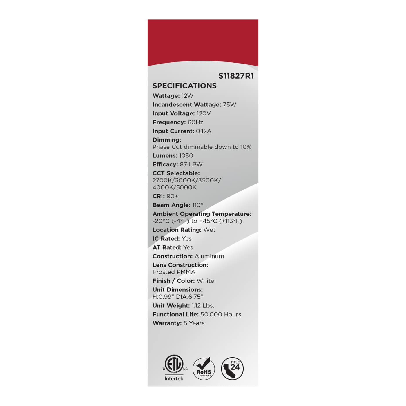 12WLED/DW/EL/6/CCT-SEL/RND/RD - S11827R1